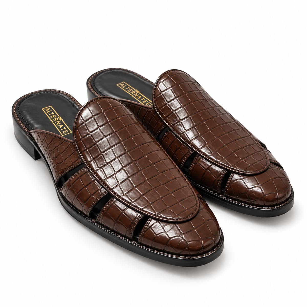 BROWN CROCO MULES