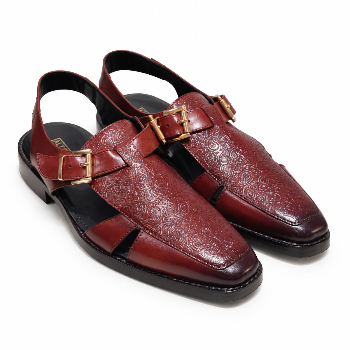CHERRY SANDALS WITH PAISLEY DETAIL