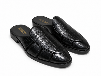 BLACK CROCO MULES