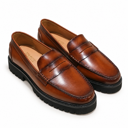 TAN PENNY LOAFER WITH CHUNKY SOLE