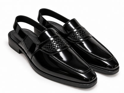 BLACK SANDALS WITH HAND WOVEN DETAIL