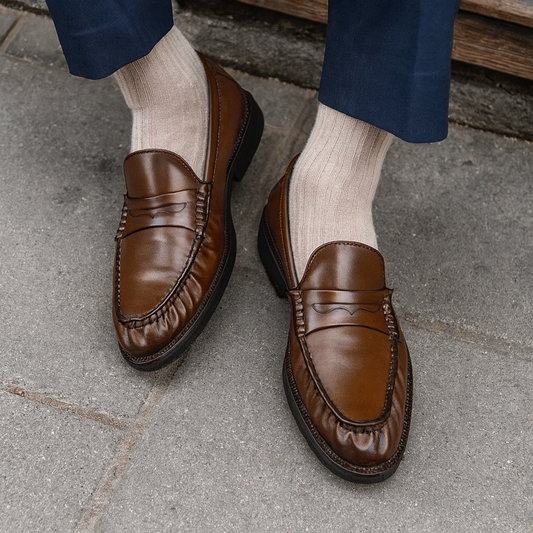 UNLINED WOVEN PENNY LOAFERS-DARK TAN