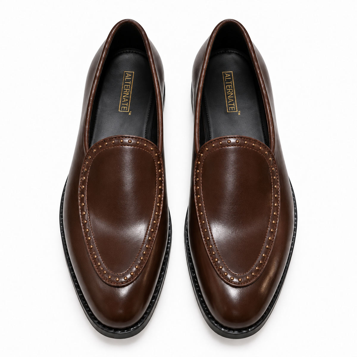 BROWN ETHNIC LOAFERS WITH GOLDEN RIVETS