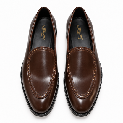 BROWN ETHNIC LOAFERS WITH GOLDEN RIVETS