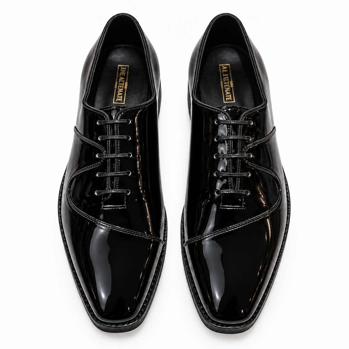 BLACK PATENT DERBY LACE-UPS