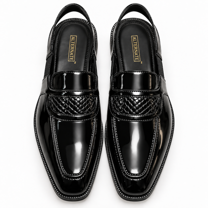 BLACK SANDALS WITH HAND WOVEN DETAIL