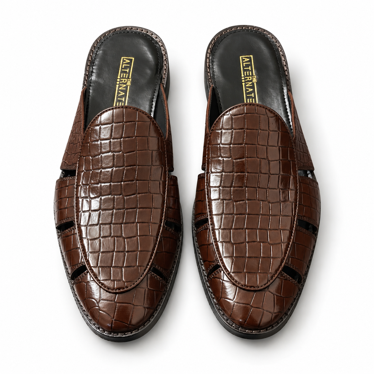 BROWN CROCO MULES