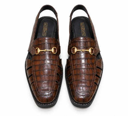 CROCO SANDALS-BROWN