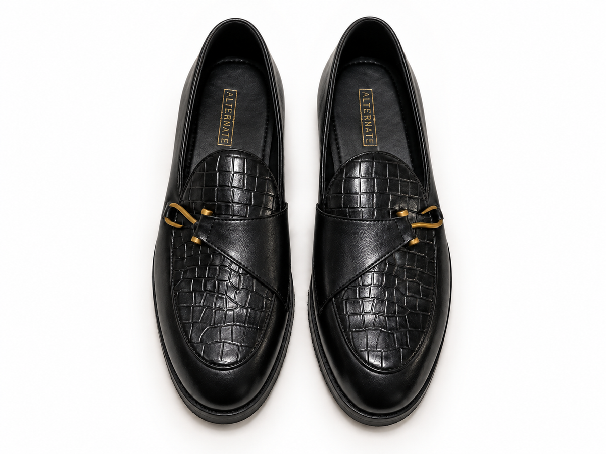 CROCO HOOK LOAFER-BLACK
