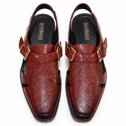CHERRY SANDALS WITH PAISLEY DETAIL