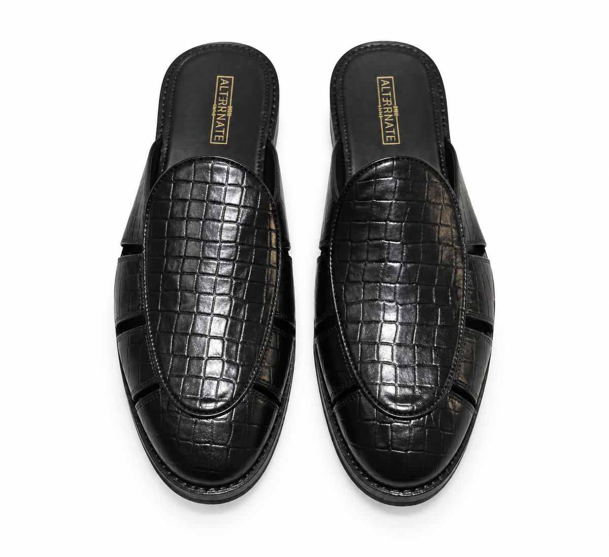 BLACK CROCO MULES