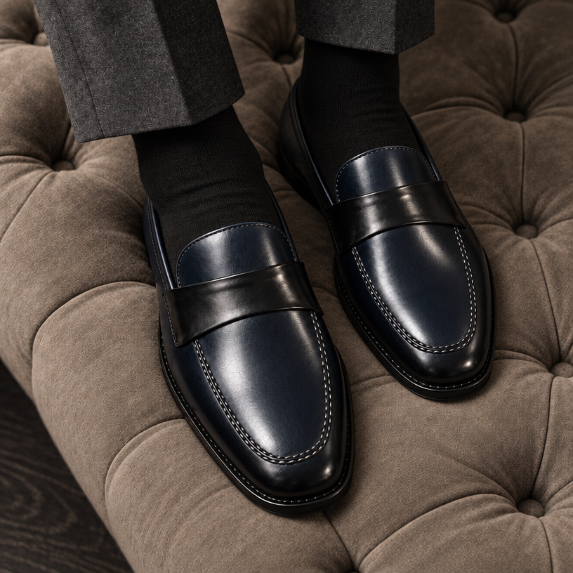 NAVY BLUE SLIP-ONS WITH TWO TONE FINISH