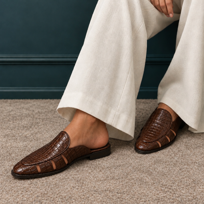 BROWN CROCO MULES