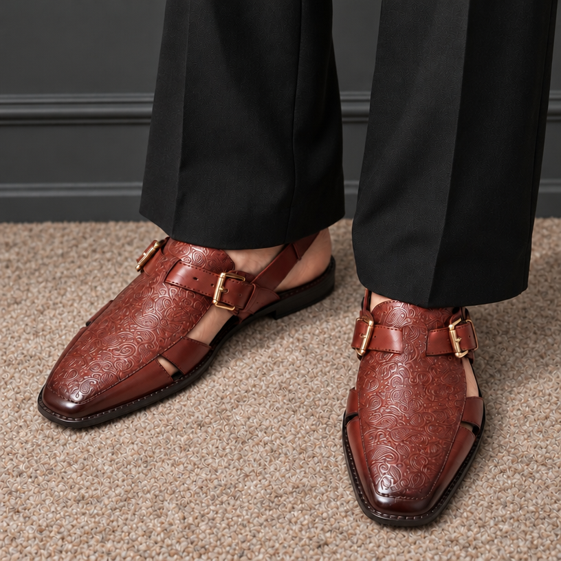 CHERRY SANDALS WITH PAISLEY DETAIL