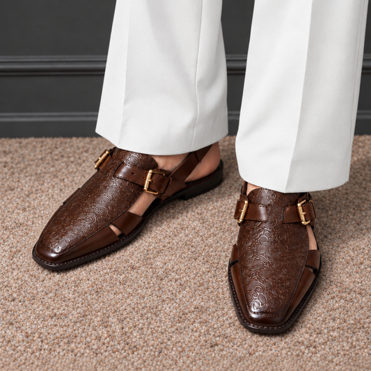BROWN SANDALS WITH PAISLEY DETAIL