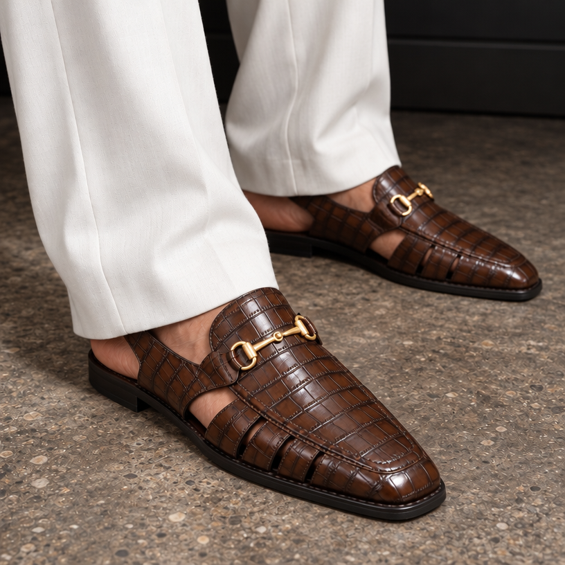 CROCO SANDALS-BROWN
