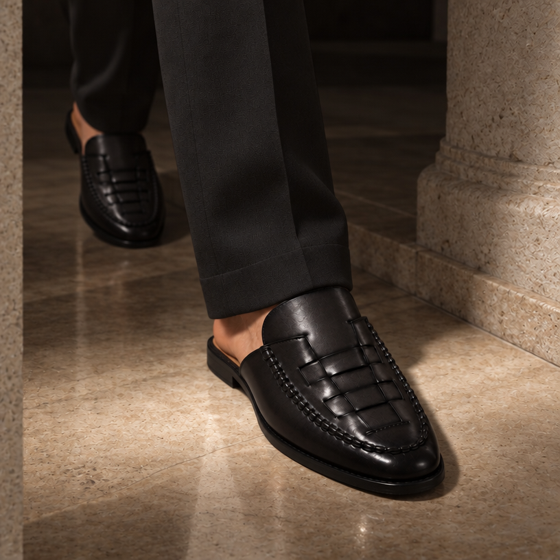 BLACK MULE WITH WEAVING DETAIL