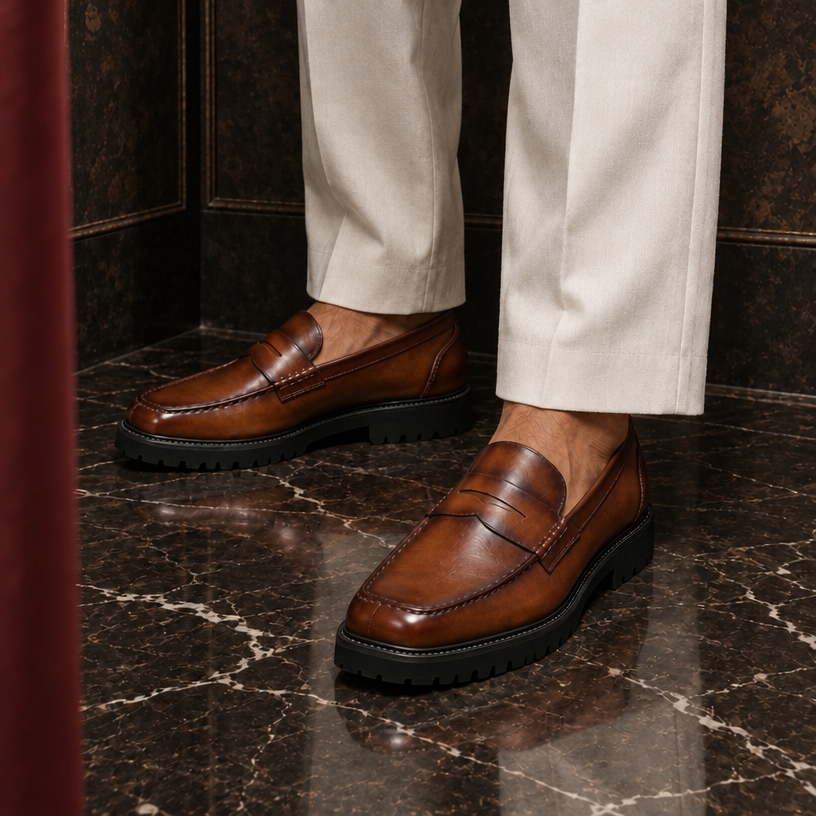 TAN PENNY LOAFER WITH CHUNKY SOLE