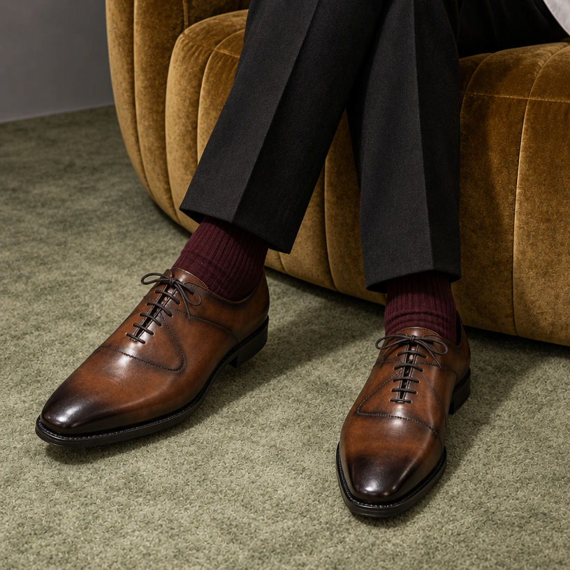 DERBY LACE-UPS WITH TWO TONE DETAIL- BROWN