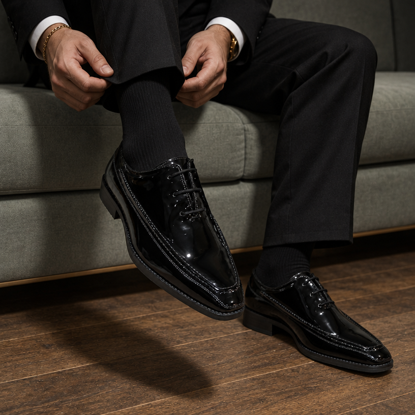 PATENT DERBY LACE-UP- BLACK