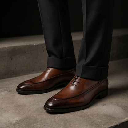 DERBY LACEUP WITH ELEVATED STITCH -BROWN