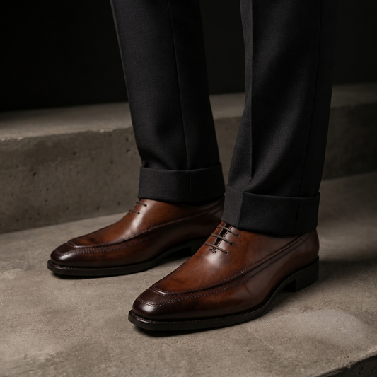 DERBY LACEUP WITH ELEVATED STITCH -BROWN