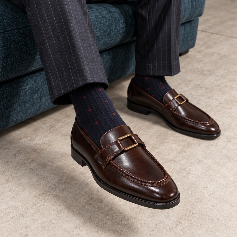 BROWN LOAFERS WITH METAL ACCCESSORY