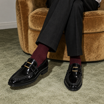 BLACK PATENT LOAFERS WITH METAL ACCCESSORY