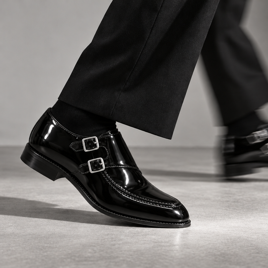 Black Patent Double Monk Strap Shoes