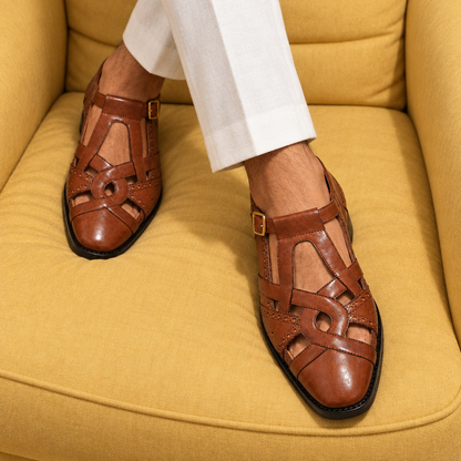 ETHNIC FISHERMAN SANDALS- TAN