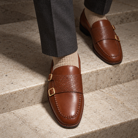 PLATED DOUBLE MONK SLIP-ONS-TAN