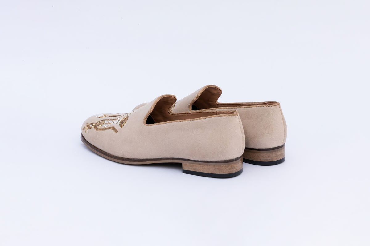 ROYAL EMBROIDERY SLIP-ONS-BEIGE