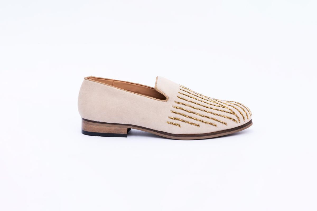 ABSTRACT EMBROIDERY SLIP-ONS - BEIGE