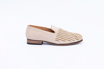 ABSTRACT EMBROIDERY SLIP-ONS - BEIGE