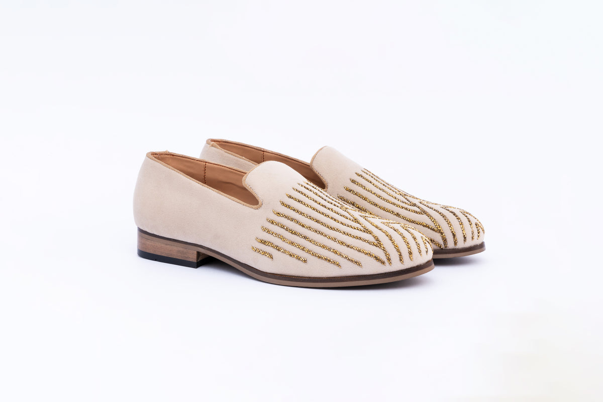 ABSTRACT EMBROIDERY SLIP-ONS - BEIGE
