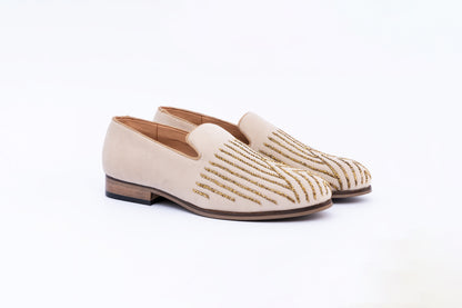 ABSTRACT EMBROIDERY SLIP-ONS - BEIGE