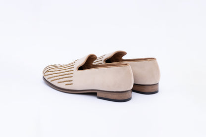 ABSTRACT EMBROIDERY SLIP-ONS - BEIGE