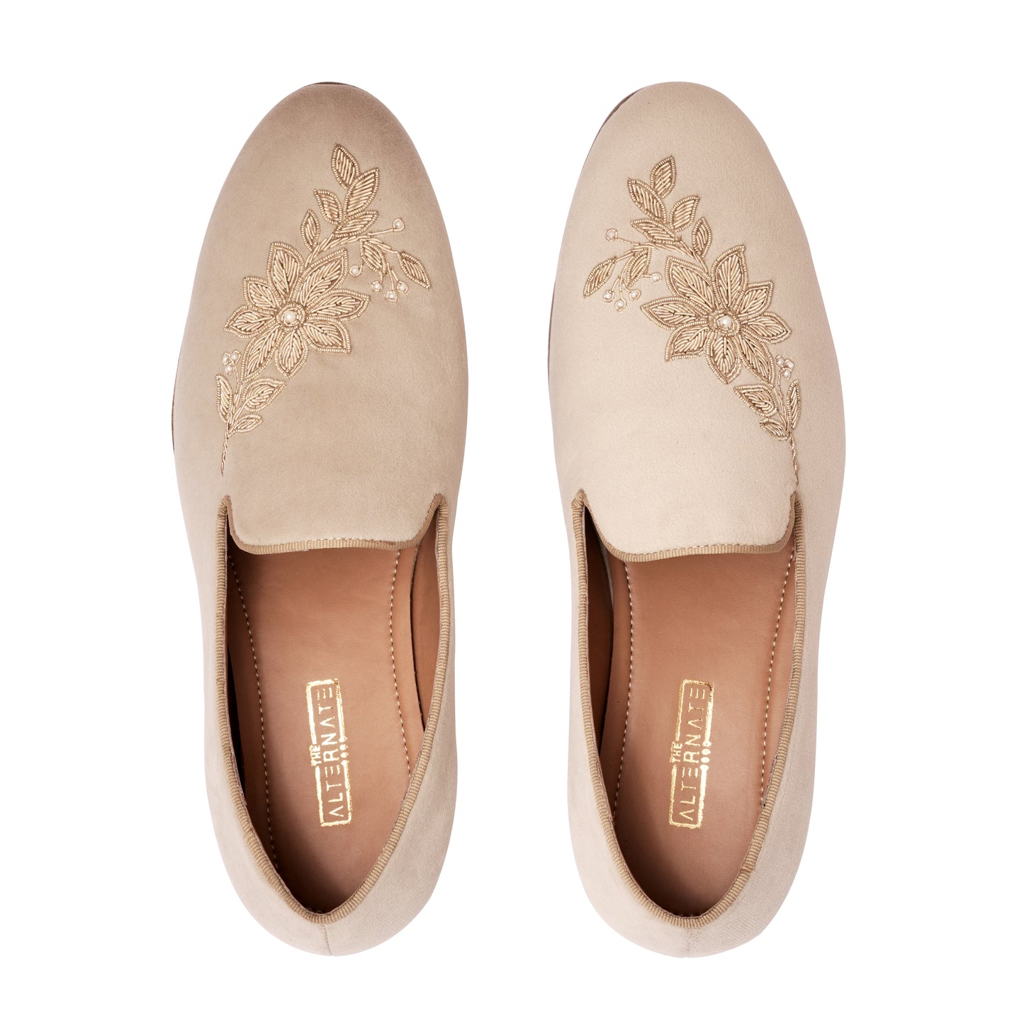 BEIGE VELVET FLOWER EMBROIDERY