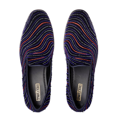 MIDNIGHT WAVE EMBROIDERY SLIP-ONS- BLUE