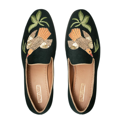 VELVET SLIP-ONS-GREEN