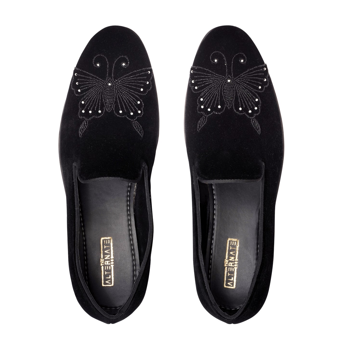 BUTTERFLY EMBROIDERY SLIP-ONS-BLACK