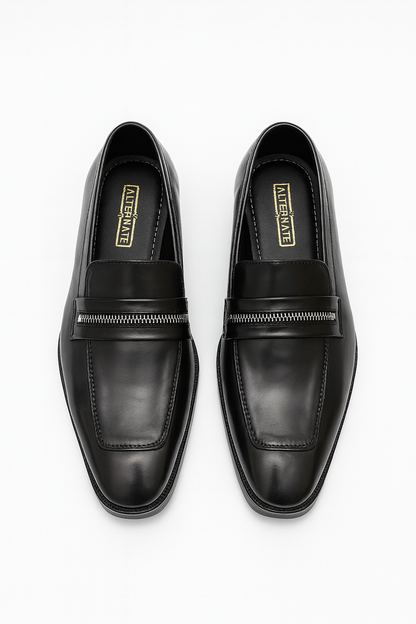 BLACK SLIP-ONS WITH ZIP DETAIL