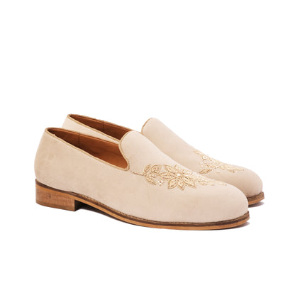 BEIGE VELVET FLOWER EMBROIDERY