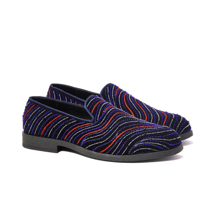 MIDNIGHT WAVE EMBROIDERY SLIP-ONS- BLUE