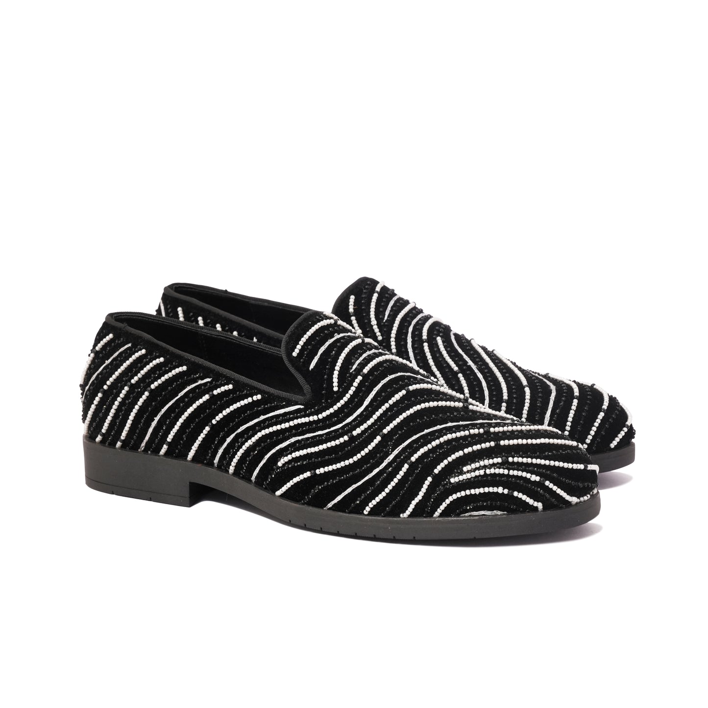 BLACK VELVET SLIP-ONS WITH WAVE EMBROIDERY