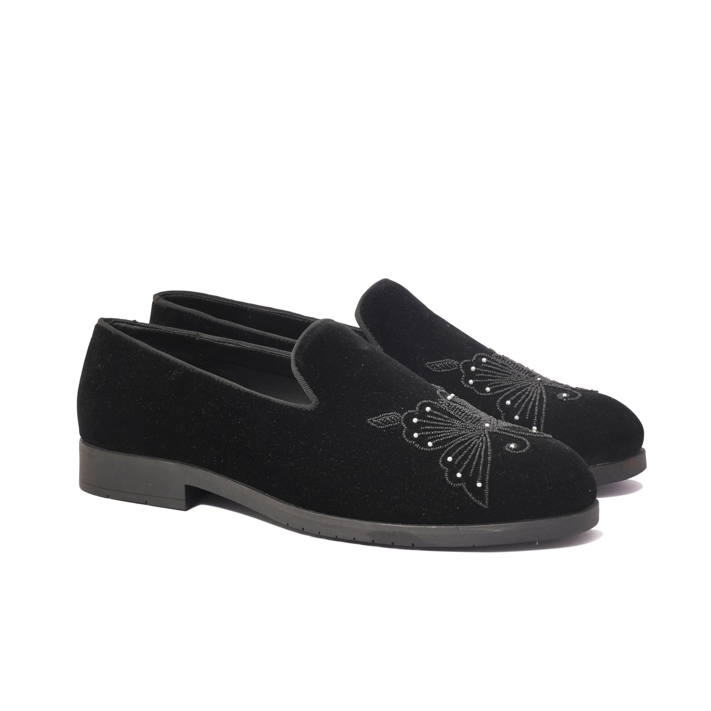 BUTTERFLY EMBROIDERY SLIP-ONS-BLACK