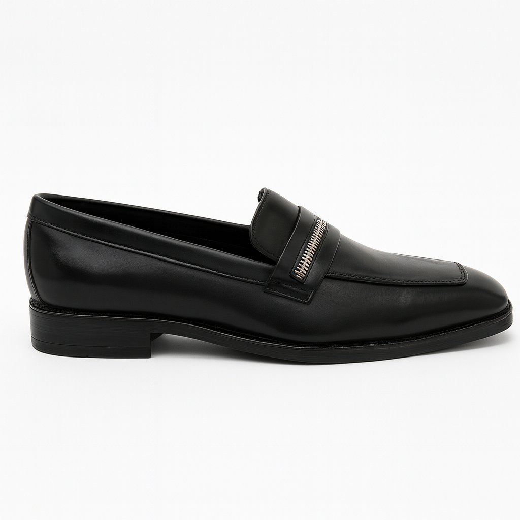 BLACK SLIP-ONS WITH ZIP DETAIL