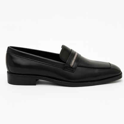 BLACK SLIP-ONS WITH ZIP DETAIL