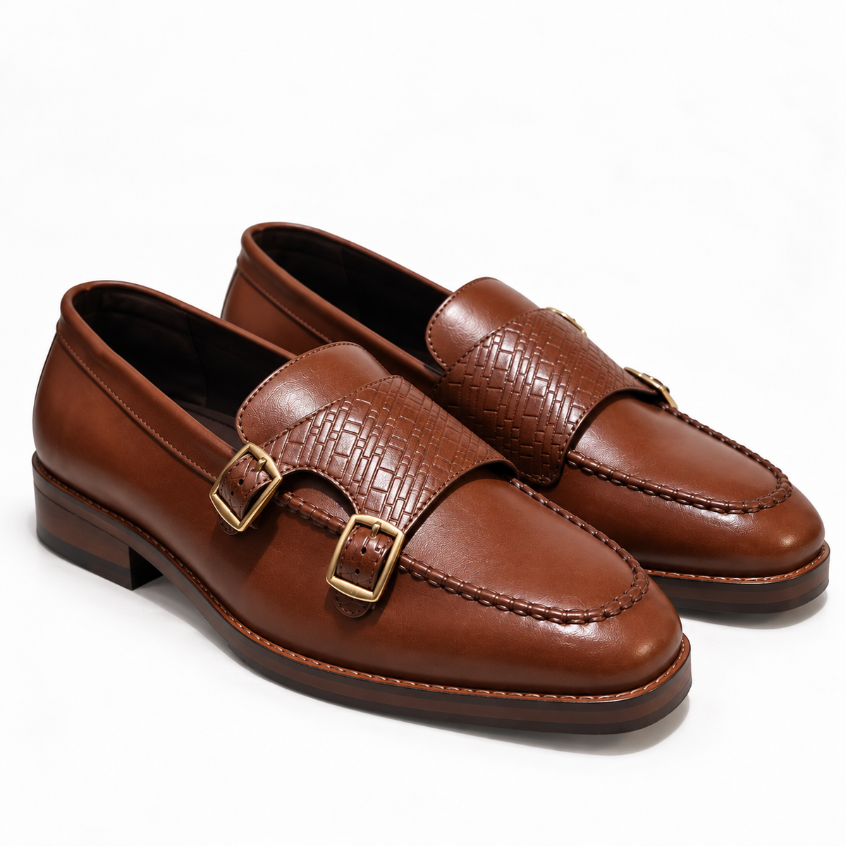 PLATED DOUBLE MONK SLIP-ONS-TAN