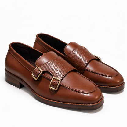 PLATED DOUBLE MONK SLIP-ONS-TAN